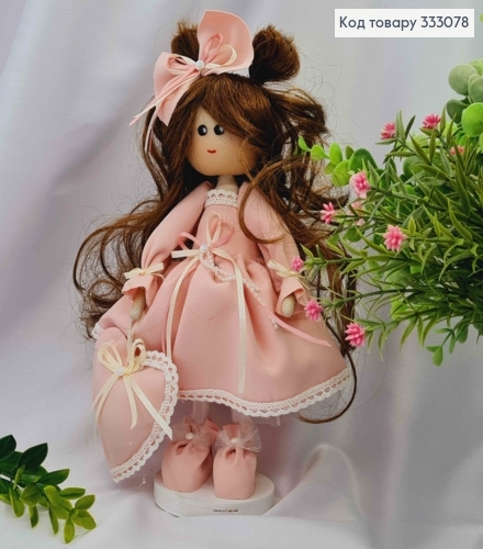 Кукла Девочка с сумочкой "Сердце" в Розовом наряде, высота 26см, ручная работа, Украина 333078 фото 1
