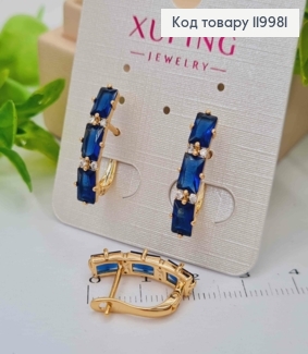 Серьги с тремя Синими камешками, 2,2см, английская застежка, Xuping 18K 119981 фото