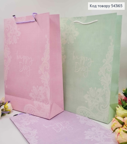 Пакет бумажный, "Happy Day" с кружевом, в ассорт. 31*42*12 см 543165 фото 1