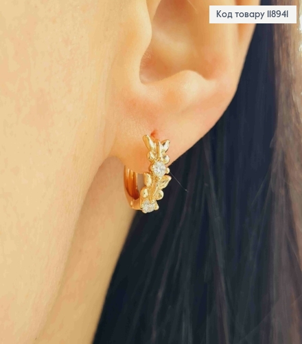 Серьги кольца с Бабочками и Блестящими камешками, диаметр 1,4см, Xuping 18K 118941 фото 1