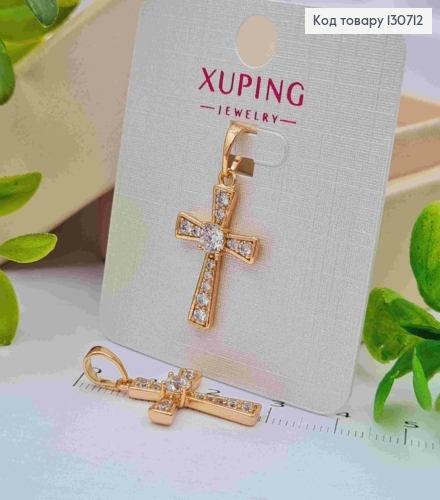 Крестик украшен Блестящими камешками, размер 2,2*1,4см, Xuping 18K 130712 фото 1