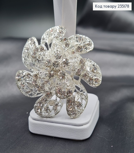 Брошка метал Цветок серебро с камушками 5,5х5,5см 235178 фото 1
