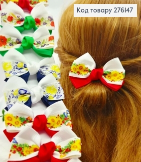 Бант РАЗНОЦВЕТНЫЙ с принтом Цветы, на резинке, ткань репс, 7,5*6см, ручная работа 276147 фото