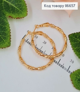 Сережки кільця, текстурні, 4см, Xuping 18K 116657 фото