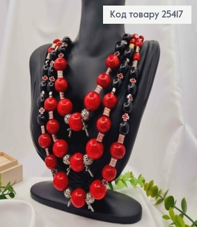 Намисто дерев'яне, в етнічному стилі, ЧЕРВОНО-ЧОРНОГО кольору, 75см, ручна робота 25417 фото
