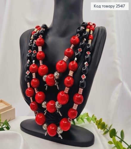Намисто дерев'яне, в етнічному стилі, ЧЕРВОНО-ЧОРНОГО кольору, 75см, ручна робота 25417 фото 1