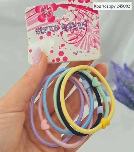 Набір резинок, 5шт. кольори в асорт., з бусинкою  сердечком 245082 фото 1
