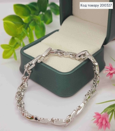 Браслет родованный плетение пластинками "Х" с Блестящими камешками, дл. 17+2см, Xuping 200327 фото 1