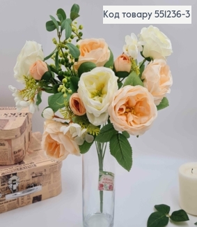 Композиция "Букет белых и пудровых пионов с зелеными ягодками и яблоневым цветом", высотой 46см 551236-3 фото