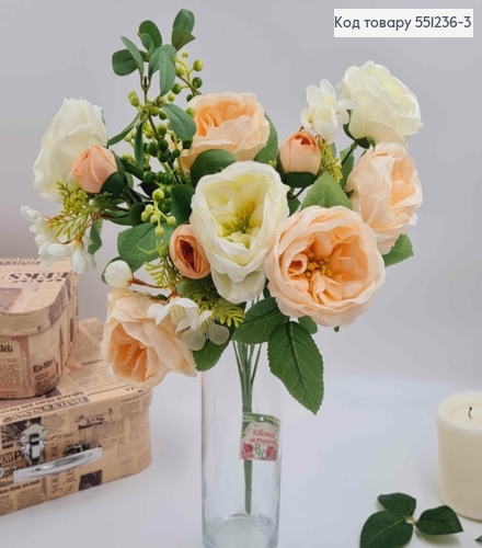 Композиция "Букет белых и пудровых пионов с зелеными ягодками и яблоневым цветом", высотой 46см 551236-3 фото 1