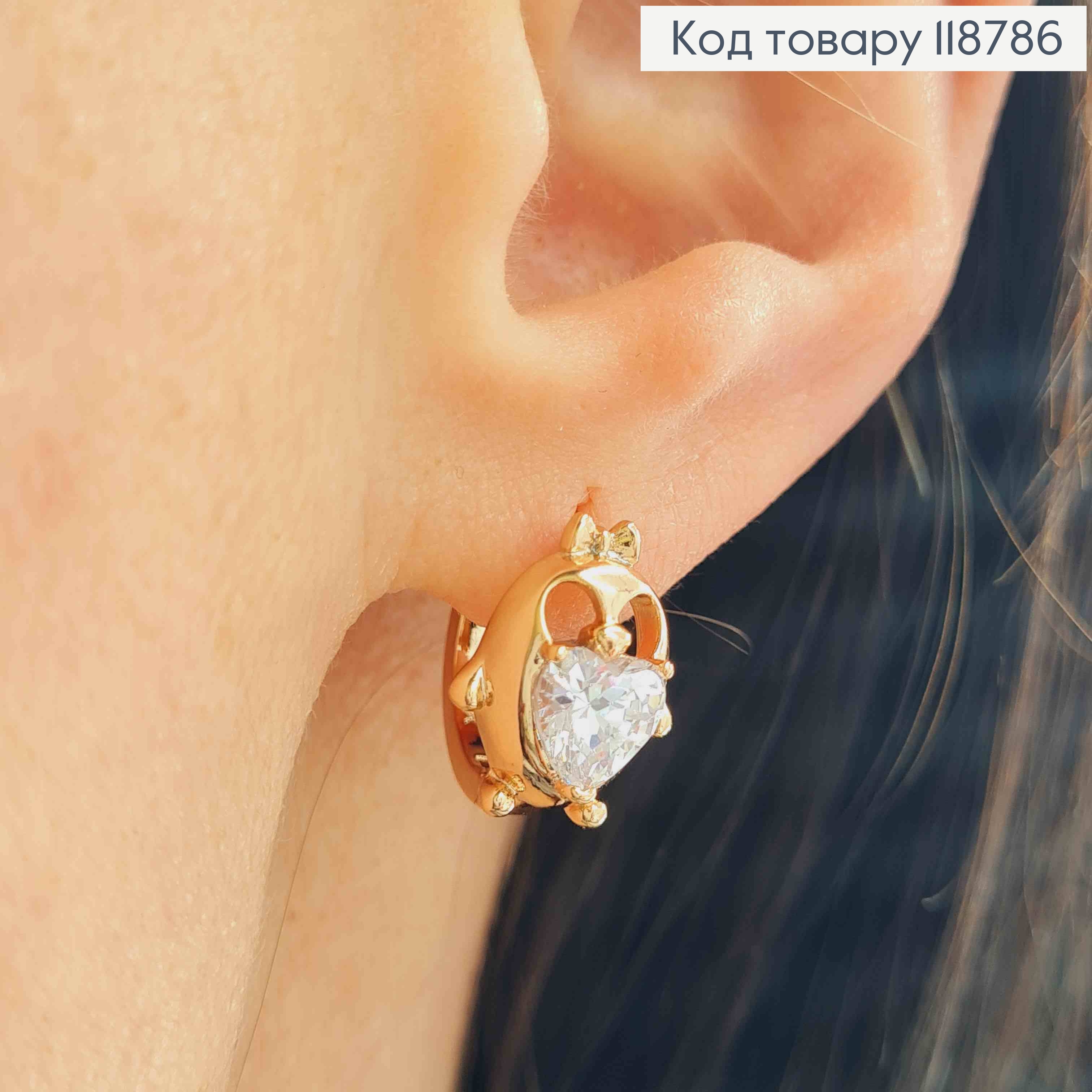 Серьги кольца (1,4см), "Сова" с блестящим камнем (1,3см), XUPING 18K 118786 фото 3