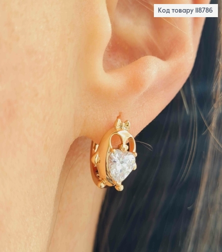 Серьги кольца (1,4см), "Сова" с блестящим камнем (1,3см), XUPING 18K 118786 фото 3