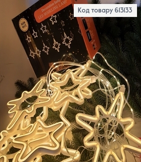 Гирлянда шторка Снежинки 9 шт белая проволока 2 *0,65 -1 м белая тепло( с удлинителем) 613133 фото