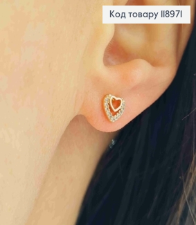 Серьги гвоздики "СЕРДЕЧКА" украшены Блестящими камнями, длина 0,6см, Xuping 18K 118971 фото