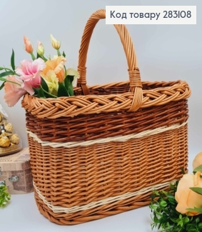 Кошик плетений, великий прямокутний, Коричневі тона, 40*30*23см + ручка 17см, ПОЛЬЩА 283108 фото