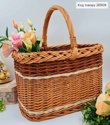 Корзина плетеная, большая прямоугольная, Коричневые тона, 40*30*23см + ручка 17см, ПОЛЬША 283108 фото 1