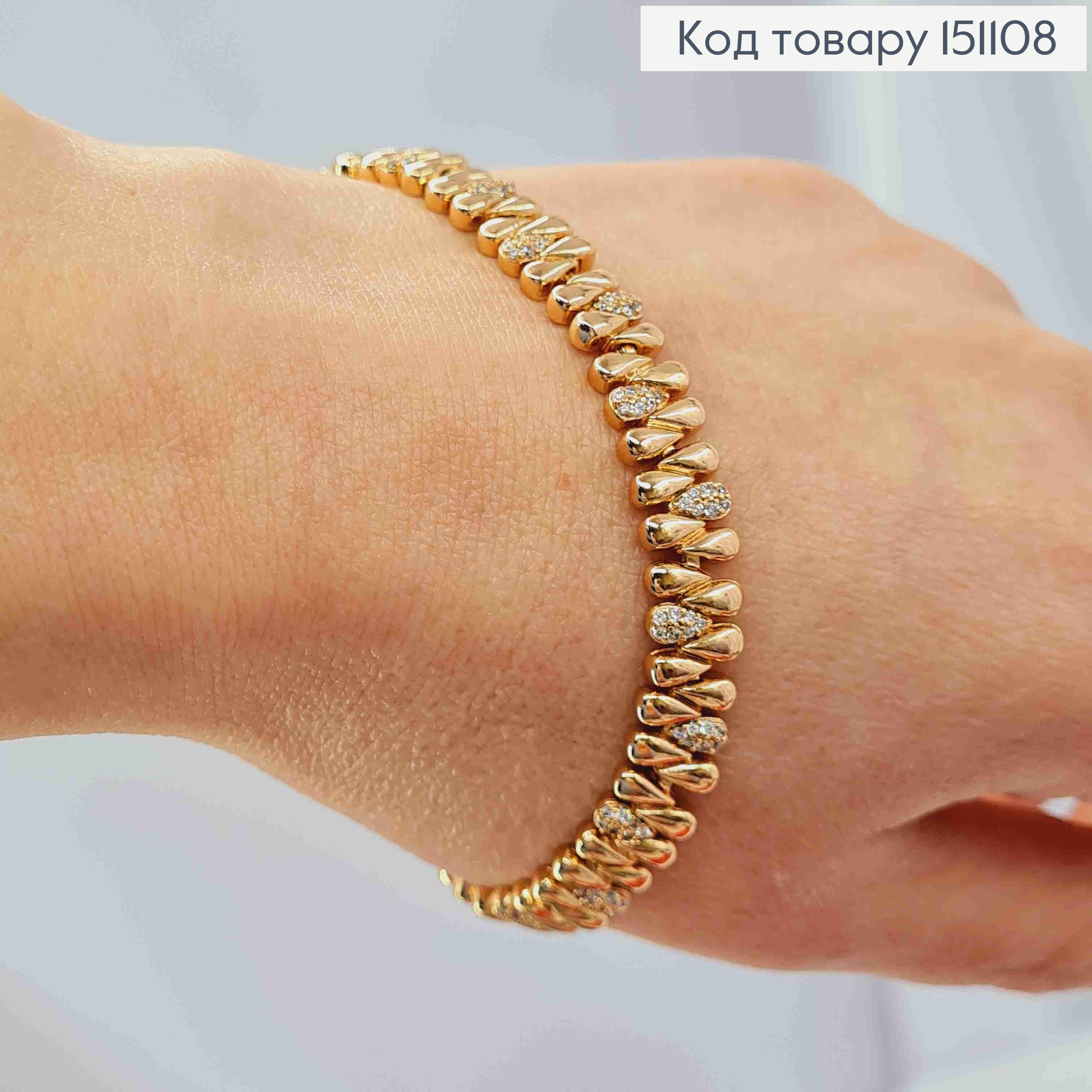 Браслет плетения пластинками КАПЛИНКАМИ с Камешками, длина 17+2см, Xuping 18K 151108 фото 2