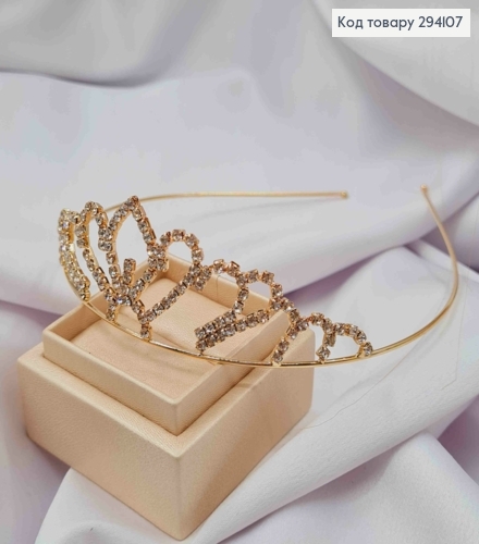 Диадема – маленькая Тиара под золото с Блестящими камешками, 3,5см самая высокая точка. 294107 фото 2