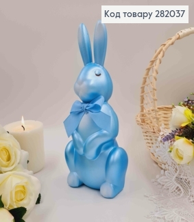Пасхальная фигура ЗАЯЦ, ГОЛУБОГО цвета, с бантиком, 29*13см 282037 фото