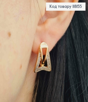Серьги фигурные Треугольники украшены камнями, 1,9см, англ. зам., XUPING 18K 118155 фото