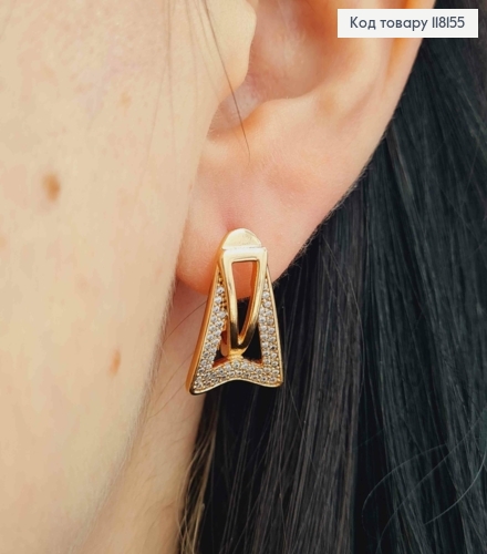Серьги фигурные Треугольники украшены камнями, 1,9см, англ. зам., XUPING 18K 118155 фото 1
