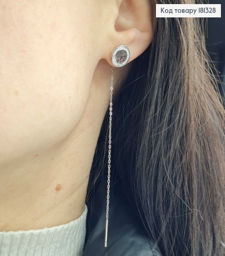 Сережки родованные, протяжки, с деревом в оправе из камней, 8см, Xuping 181328 фото 3