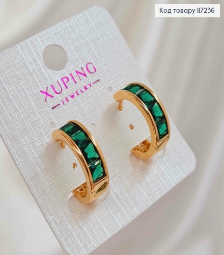 Серьги колечки с ЗЕЛЕНЫМИ КАМЕШКАМИ, диаметр 1,9см, ширина 5,5мм XUPING 18K 117236 фото 2