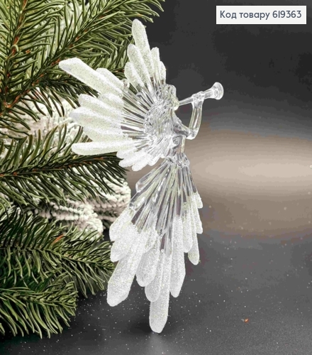 Фігурка "АНГЕЛ"  ПРОЗОРИЙ з блиском, розмір 16*12см, новорічні прикраси, пластик,Україна 619363 фото 1
