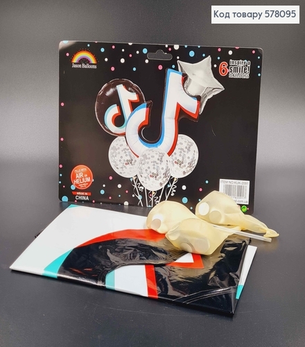 Набор фольгированных шаров "Тик ток" из серебряным конфети, 3шт(латексные)+2шт+1шт 578095 фото 1