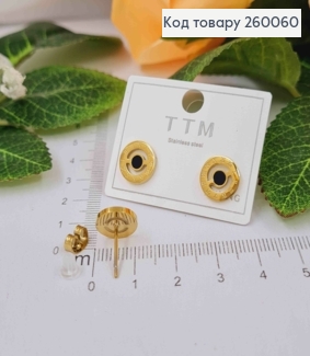 Серьги гвоздики, Римские часы с черной эмалью, Золотого цвета, Stainless Steel 260060 фото