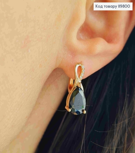 Серьги с Блестящим и Черным камнем, 1,8см, англ. застежка, XUPING 18К 119800 фото 1