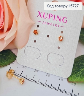 Серьги гвоздики с бордовым камешком 3мм, Xuping 18K 115727 фото