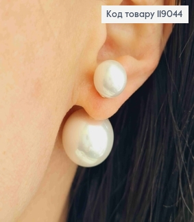 Серьги гвоздики два перламутровых шара, 1-1,8 см, XUPING 18K 119044 фото