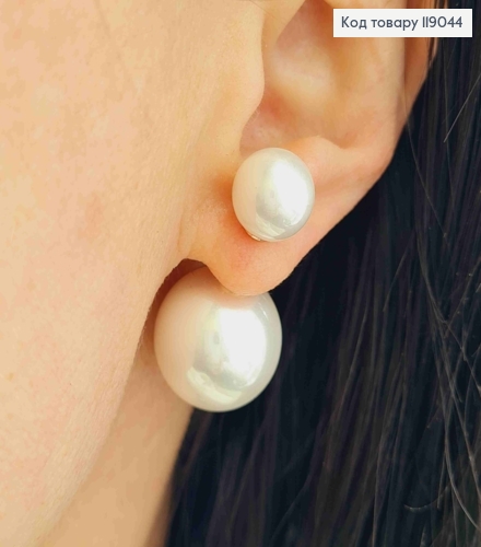 Серьги гвоздики два перламутровых шара, 1-1,8 см, XUPING 18K 119044 фото 1