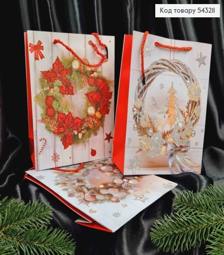 Пакет паперовий з малюнком "Новорічний вінок", 24*18*10см, в асортименті 543211 фото 1