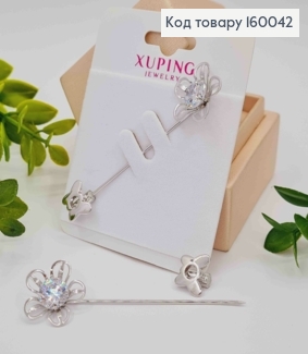Брошь родированая Цветок с камнем, 7*2см, Xuping 160042 фото