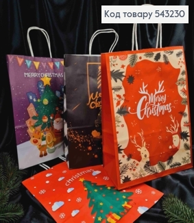 Пакет крафтовый Новогодний "Merry Christmas" в ассортименте, 33*26*12см 543230 фото
