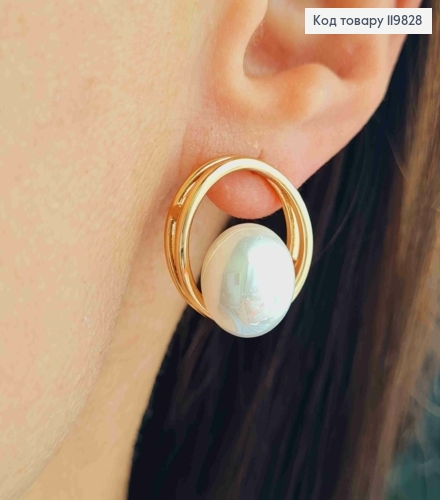 Серьги гвоздики с жемчужиной в круге, 1,9см, XUPING 18K 119828 фото 2