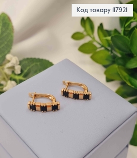 Серьги "Джейн" с тремя Черными камешками, 1,7см, англ. зам., Xuping 18K 117921 фото