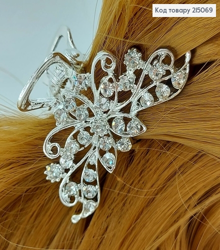 Краб металл Цветочек серебряный с камнями 215069 фото 1