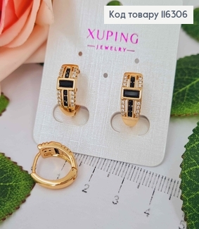 Серьги "Лоренцо" с черным витражным камнем, 1,5см, англ. Xuping 18K 116306 фото