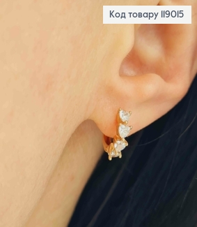 Сережки-кільця (1см) "4 Серця" в камінцях (0,3см) ,Xuping 18K 119015 фото