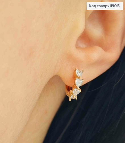 Сережки-кільця (1см) "4 Серця" в камінцях (0,3см) ,Xuping 18K 119015 фото 1