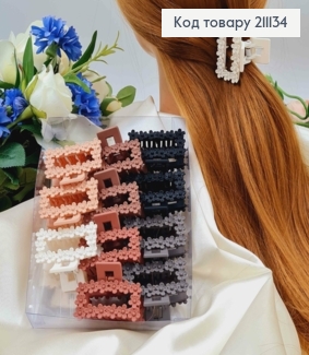 Краб пластик 5см, прямоугольный в цветочках, в ассортименте. 211134 фото