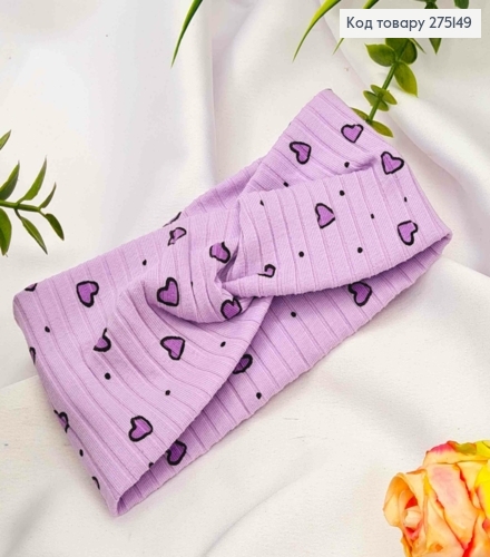 Пов'язка чалма малютка, ФІОЛЕТОВОГО кольору з принтом "Серце", діаметр 32*8см, ручна робота, Україна 275149 фото 1