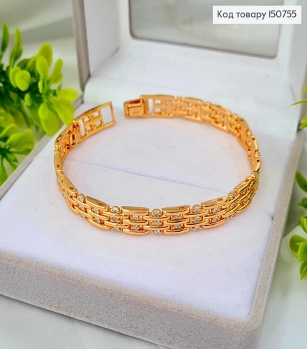 Браслет плетения решеткой, с камешками,  ширина 0,9см , дл. 17,5+2см, Xuping 18K 150755 фото 1