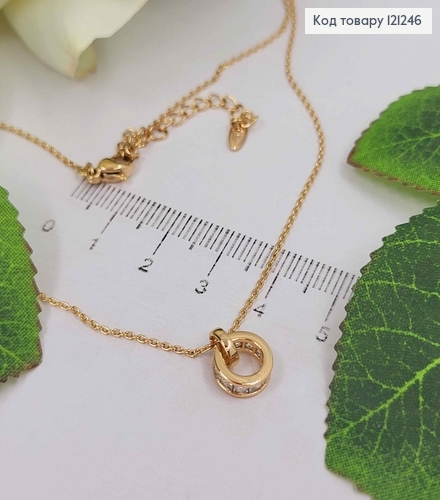 Цепочка якорное плетение, с подвеской шайбочкой в камнях, длина 40+5см, Xuping 18K 121246 фото 1