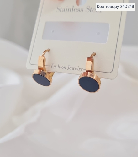 Серёжки кольца 1.0 см Круг с чёрной эмалью, цвет золотые, Stainless Steel 240248 фото 2