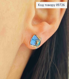 Сережки гвізкдки з Блискучо-Синім каменем Сваровскі Хамелеон, 1см, Xuping 18К 119726 фото