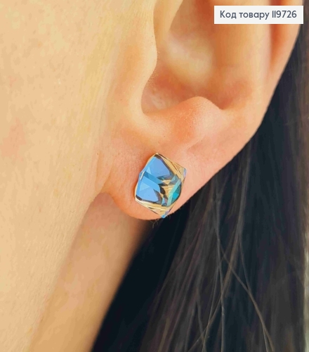 Серьги гвоздочки с Блестяще-Синим камнем Сваровски Хамелеон, 1см, Xuping 18К 119726 фото 1